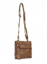 3766 DARK TAN Small Cow Hide Bag With 4 Zips