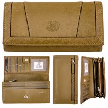 0592 OLIVE PEBBLE LEATHER LONG FLIPOVER PURSE WITH BACK ZIP