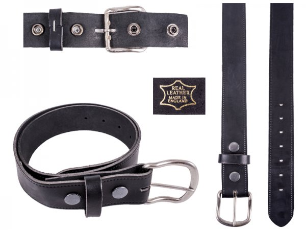 1.50" Black Press Stud English Real Leather Belt Size M