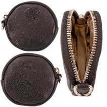 0587 BLACK PEBBLE LEATHER ROUND COIN/ACCESSORY PURSE