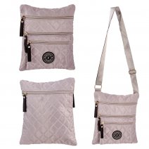 GRACE121 GREY QUILTED X-BODY BAG WITH ADJUSTABLE STRAP