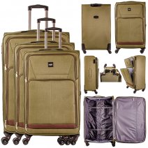 2001 GREEN LIGHTWEIGHT SET OF 3 TRAVEL TROLLEY SUITCASES