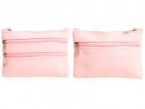 1506 Grained PU Purse with 4 Zips & Keyring BABY PINK