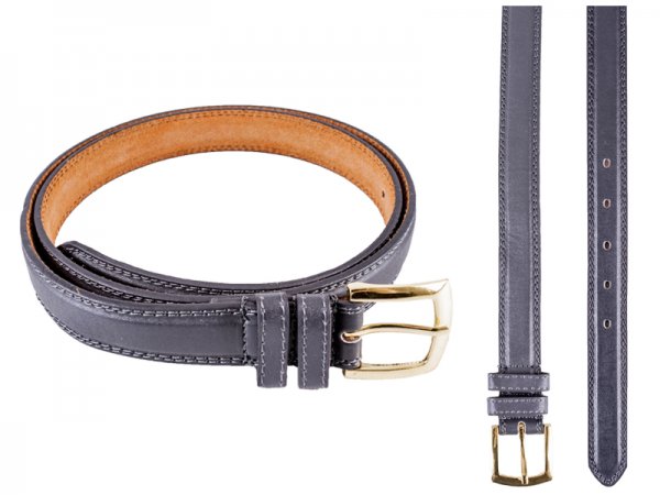 2703 Grey Leather Smooth Finish Belt With a Gold Buckle - Size M