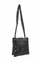 3766 BLACK Small Cow Hide Bag With 4 Zips