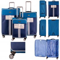 EA-7010 NAVY/BLUE LIGHTWEIGHT SET OF 3 TRAVEL TROLLEY SUITCASES