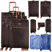 EA-7015 BLACK LIGHTWEIGHT SET OF 3 TRAVEL TROLLEY SUITCASES