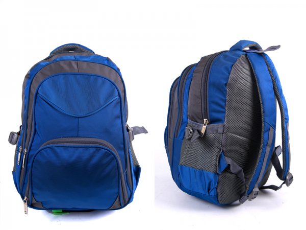 2598 A074 BLUE/GREY Nylon BACKPACK WITH 4 ZIPS & SIDE P