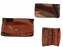 4614 Brown FRONT FLAP PURSE WITH 2 ZIPS & MULTI POCKETS