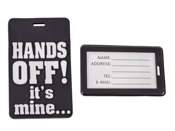2403 TAG BLACK LUGGAGE TAG - HANDS OFF !