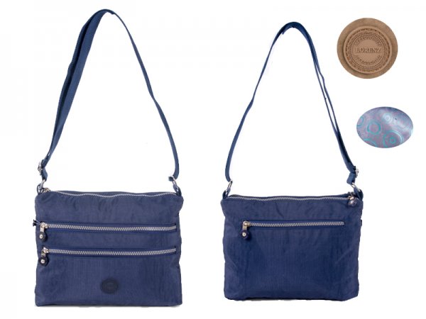 2528 BLUE Crinkled Nylon X-Bdy Twin Tp Zip Bag ,3 Zip