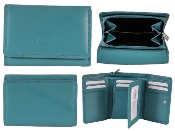 1063 Turquoise RFID Sft Cow Nappa Zip Rnd Purse wt Frnt Flap