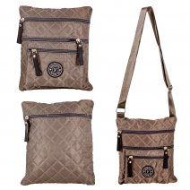 GRACE121 DARK GREY QUILTED X-BODY BAG WITH ADJUSTABLE STRAP