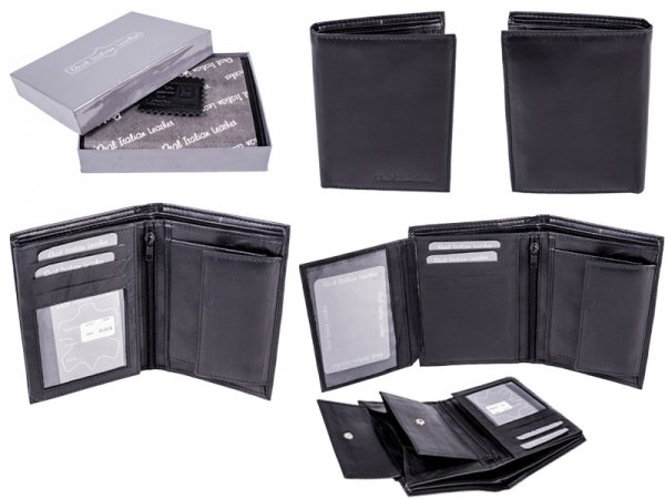 029 BLACK - RFID Card Protection Genuine 100% R Leather Wallet