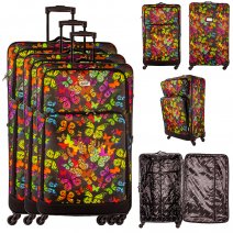 EV-447 BUTTERFLY LIGHTWEIGHT SET OF 3 TRAVEL TROLLEY SUITCASES