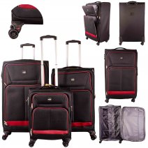 2001 BLACK LIGHTWEIGHT SET OF 3 TRAVEL TROLLEY SUITCASES
