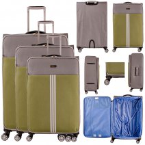 EA-7010 GREEN/GREY LIGHTWEIGHT SET OF 3 TRAVEL TROLLEY SUITCASES