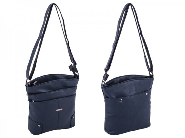 5876 Leather Grn PU Twin Top Zip Bag, 4 Zipped Pockets BLUE