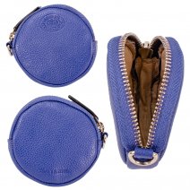 0587 AZURE PEBBLE LEATHER ROUND COIN/ACCESSORY PURSE
