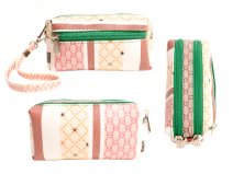 7800 GREEN Twin Top Zip Purse With Front Zip & Wrist Strap