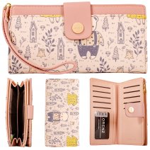 7251 DUSTY PINK TEDDY PRINT LARGE PU WRIST PURSE W/COIN SECTION