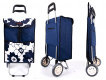 6961 NAVY LARGE FLOWERS 2 Wheel Shopping Trolley