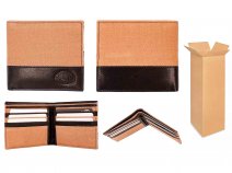 0882 TAN/BLACK RFID LEATHER CANVAS MIX WALLET BOX OF 12