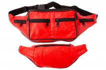 BB-01 RED LEATHER BUMBAG W/ 6 ZIPS