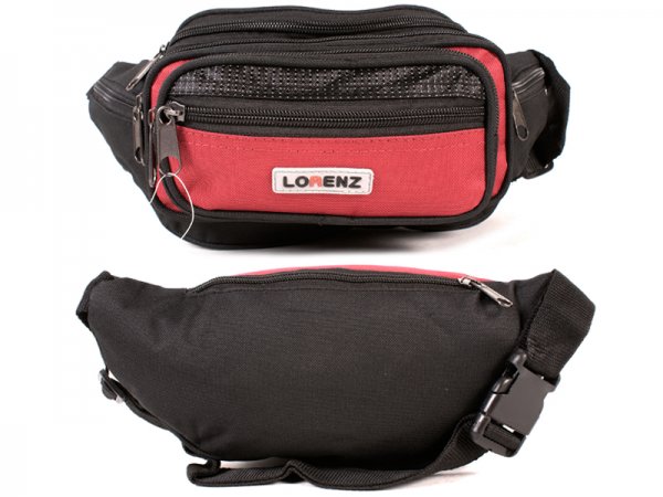 8046 Black/Red Mulit Zip Bumbag-7 Zips & 2 Frnt Pouches