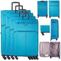 1975 TEAL SET OF 4 TRAVEL TROLLEY SUITCASES