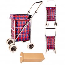 ST6000-S NAVY/RED CHECK 6 WHEEL BOX OF 4 SHOPPING TROLLEY