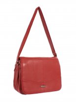 5866 RED PU Flapover Bag with Multi Zips