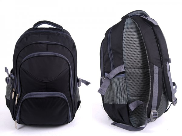 2598 BLACK Nylon BACKPACK WITH 4 ZIPS & SIDE P