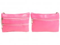 1506 Grained PU Purse with 4 Zips & Keyring PINK