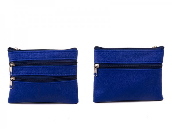 1506 Grained PU Purse with 4 Zips & Keyring NAVY