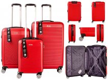 EV-442 RED SET OF 3 TRAVEL TROLLEY LUGGAGE SUITCASE