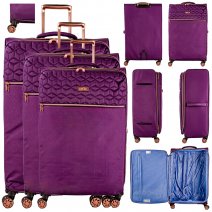 EA-7015 PURPLE LIGHTWEIGHT SET OF 3 TRAVEL TROLLEY SUITCASES