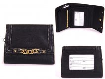 7457 BLACK PU PURSE WITH POPPERED FRONT & CHAIN DETAIL