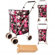 ST6000-S BROWN FLORAL 6 WHEEL BOX OF 4 SHOPPING TROLLEY