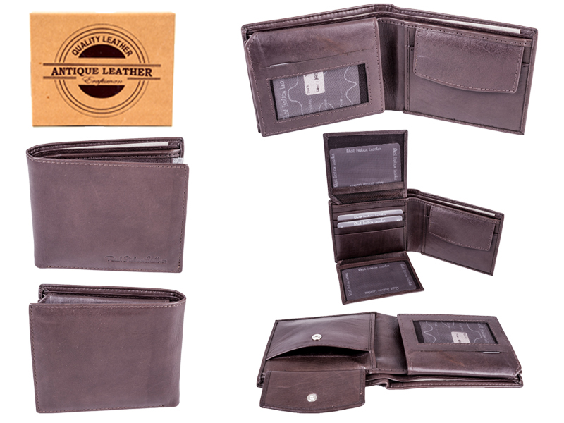 1011 BROWN ANTIQUE LEATHER RFID WALLET - Click Image to Close